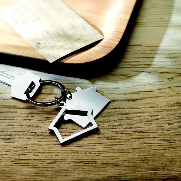 Sleutelhanger in huisvorm Sniper glanzend zilver
