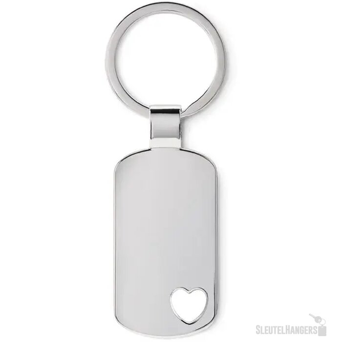 Metalen sleutelhanger, hartje Corazon mat zilver