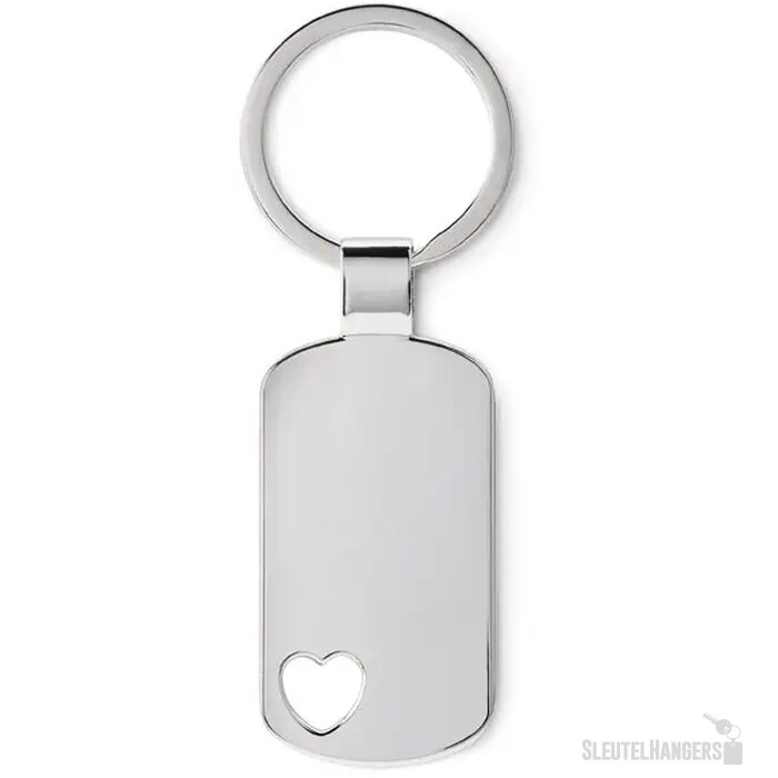 Metalen sleutelhanger, hartje Corazon mat zilver