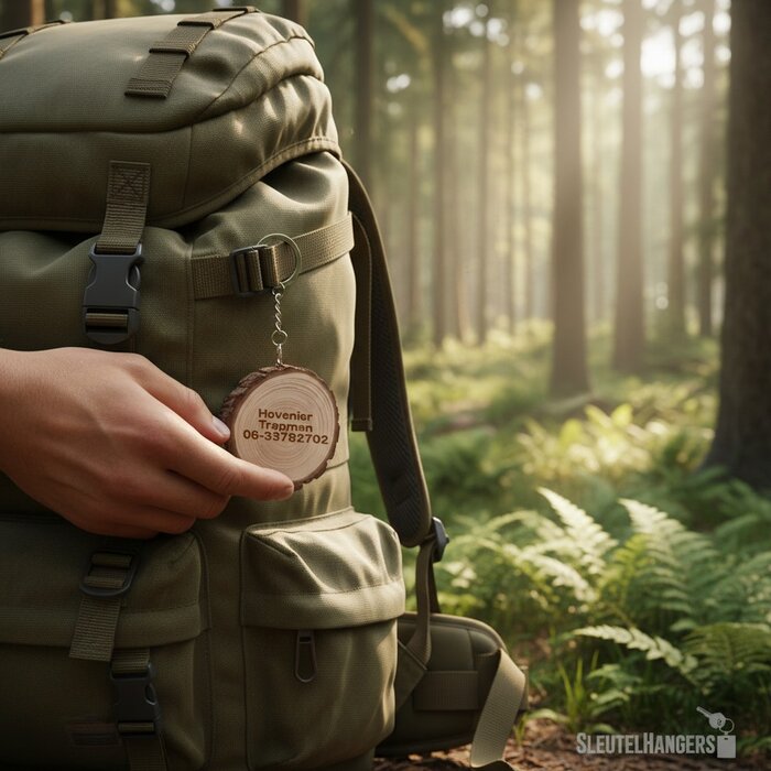 Grenen Sleutelhanger Met Schors Naturel