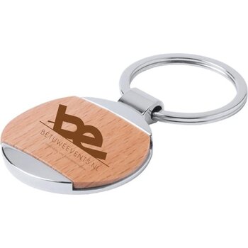 Metalen Sleutelhanger Met Houten Inlay Bruin Metalen Sleutelhanger Met Houten Inlay Bruin