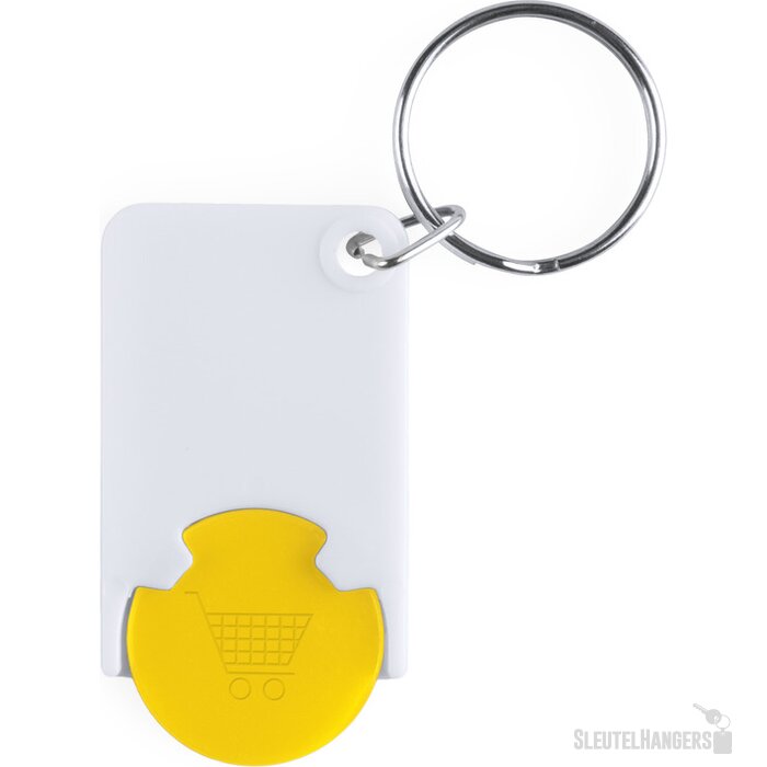 Sleutelhanger Met Gekleurde Winkelwagenmunt Geel