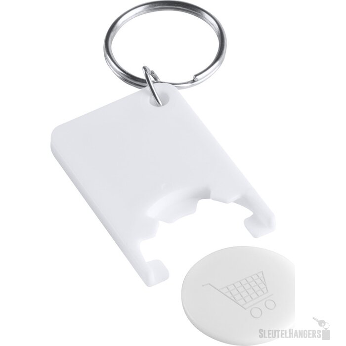 Sleutelhanger Met Gekleurde Winkelwagenmunt Wit