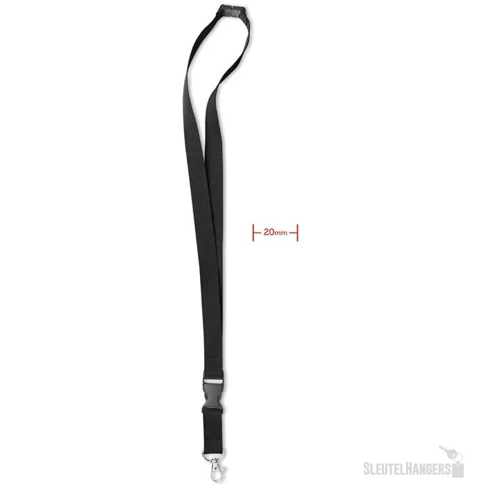 Lanyard, metalen haak. 20 mm Lany zwart