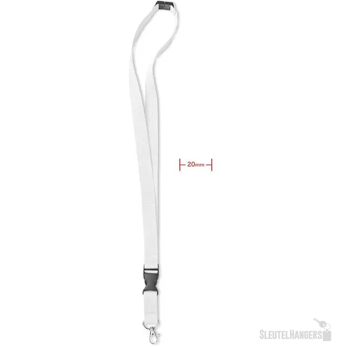 Lanyard, metalen haak. 20 mm Lany wit