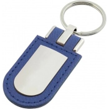 Sleutelhanger leder met metalen plaatje blauw Sleutelhanger leder met metalen plaatje blauw