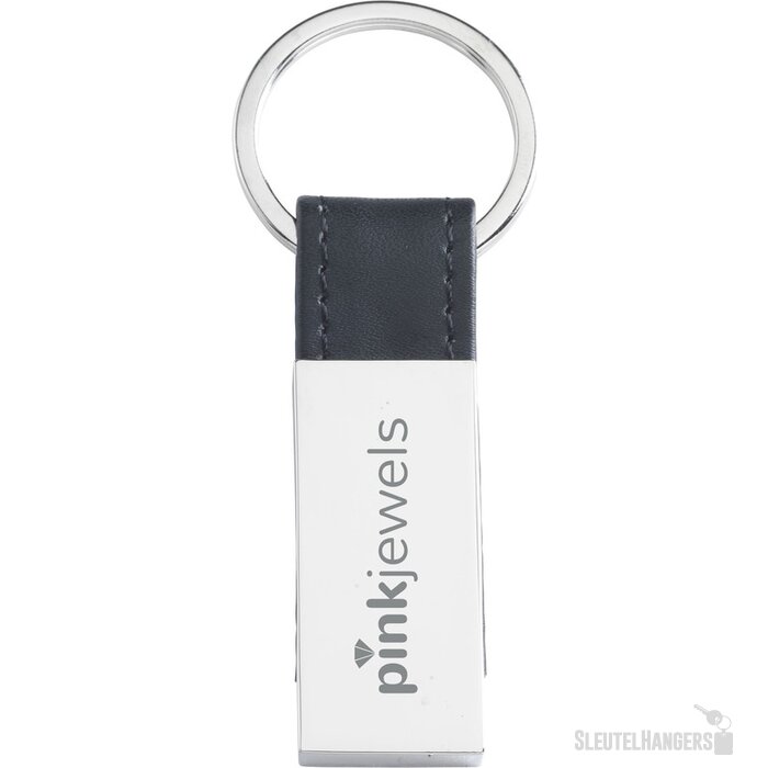 Metalen Sleutelhanger Met Pu Detail Zwart