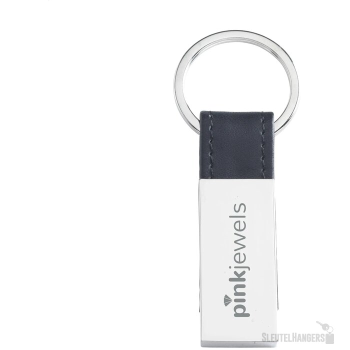 Metalen Sleutelhanger Met Pu Detail Zwart