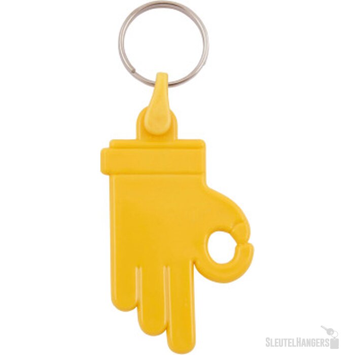 Kunststof sleutelhanger OK Hand geel