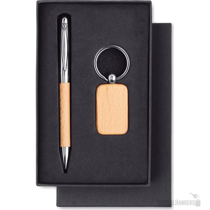 Houten balpen en sleutelhanger Pen & ring hout