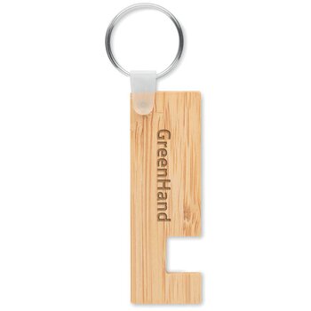 Bamboe Sleutelhanger Met Telefoonhouder Naturel Bamboe Sleutelhanger Met Telefoonhouder Naturel