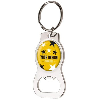 Flesopener sleutelhanger met doming Zilver