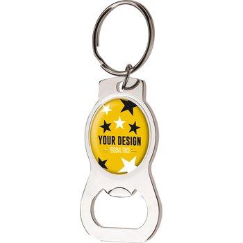 Flesopener sleutelhanger met doming Zilver Flesopener sleutelhanger met doming Zilver