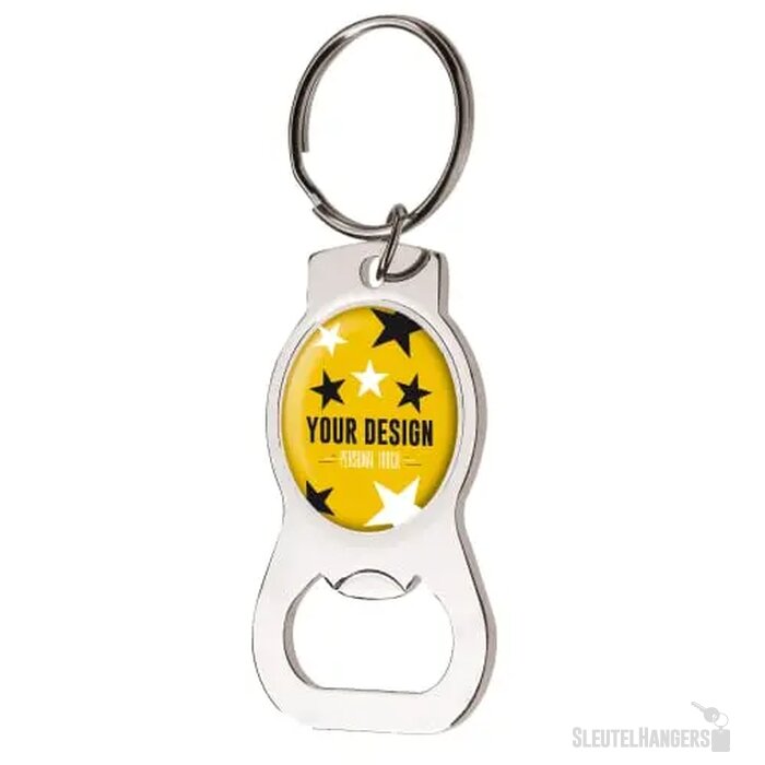 Flesopener sleutelhanger met doming Zilver
