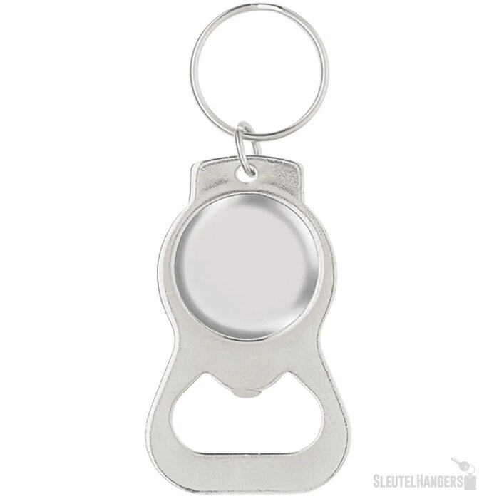 Flesopener sleutelhanger met doming Zilver