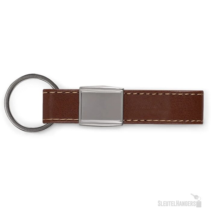 Sleutelhanger metaal met echt leer cognac