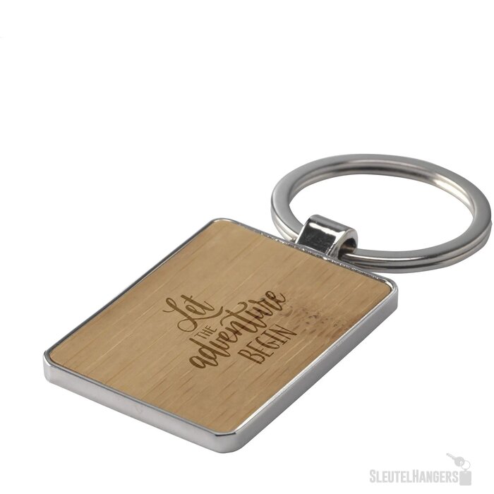 Rechthoekige Sleutelhanger Met Houten Inlay