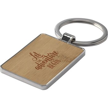 Rechthoekige Sleutelhanger Met Houten Inlay Bruin Rechthoekige Sleutelhanger Met Houten Inlay Bruin