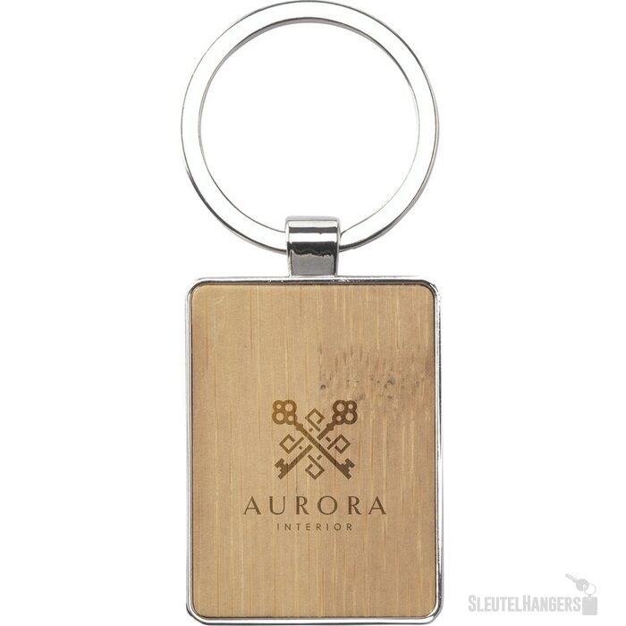 Rechthoekige Sleutelhanger Met Houten Inlay Bruin