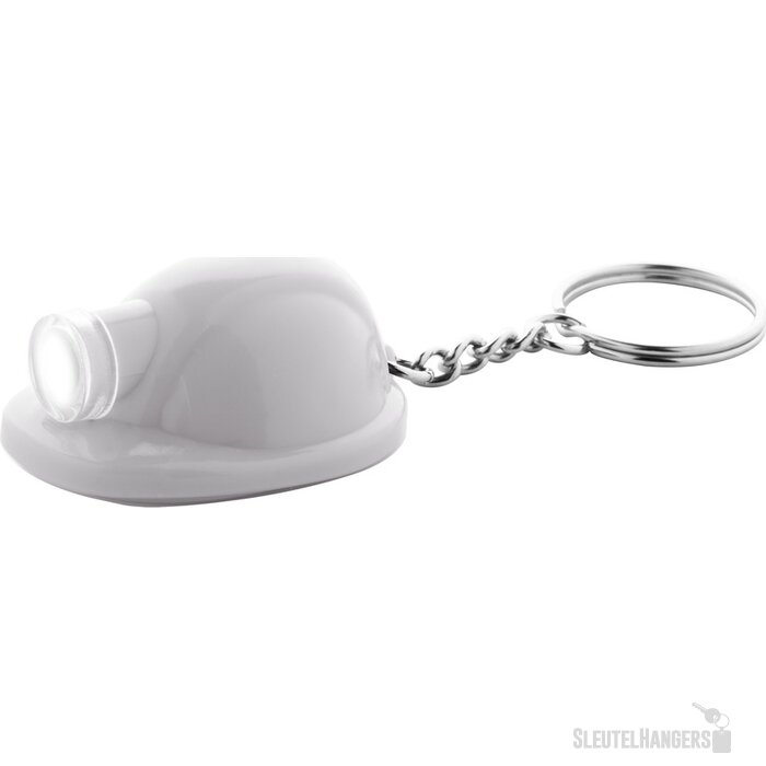 Sleutelhanger veiligheidshelm met lampje Wit