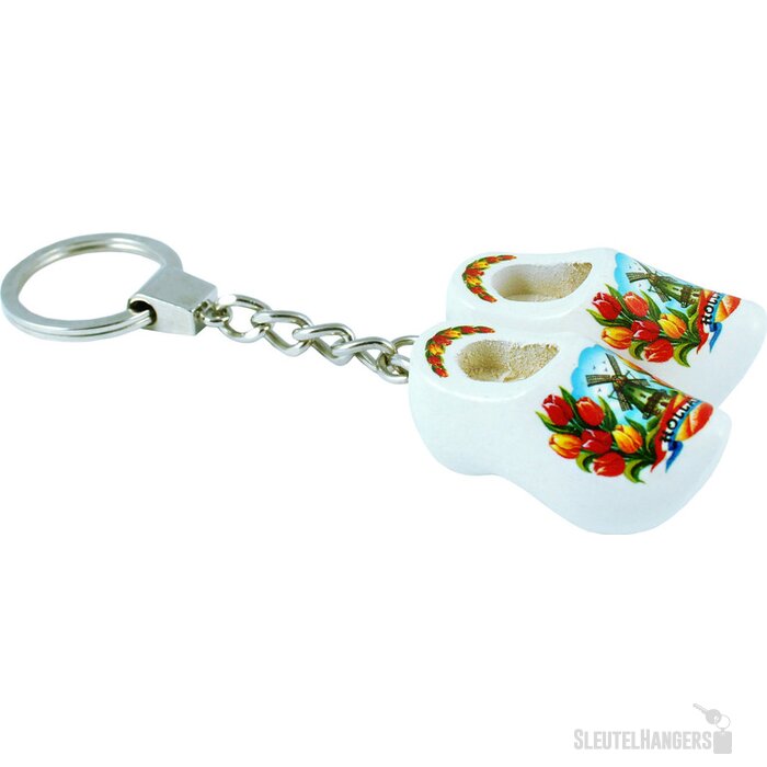 Sleutelhanger met 2 klompjes Tulpen Wit