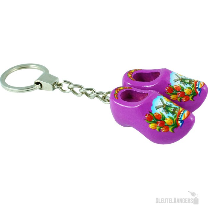 Sleutelhanger met 2 klompjes Tulpen Paars