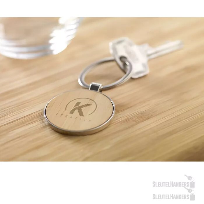 Ronde Sleutelhanger Met Bamboe Inzetstuk Naturel