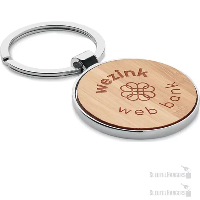 Ronde Sleutelhanger Met Bamboe Inzetstuk Naturel