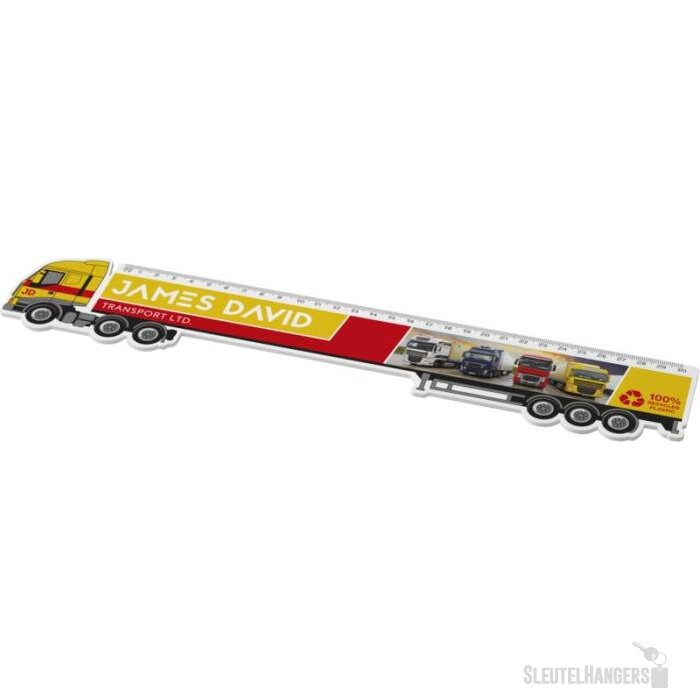 Tait liniaal van 30 cm in de vorm van een vrachtwagen van gerecycled plastic Wit