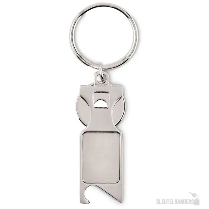 Sleutelhanger met muntje en flesopener Zilver