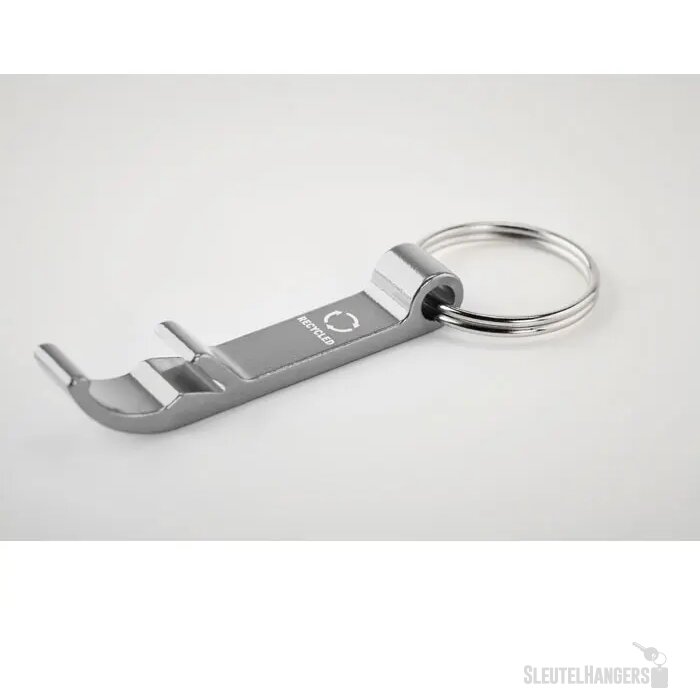 Gerecyclede aluminium sleutelhanger flesopener Zilver