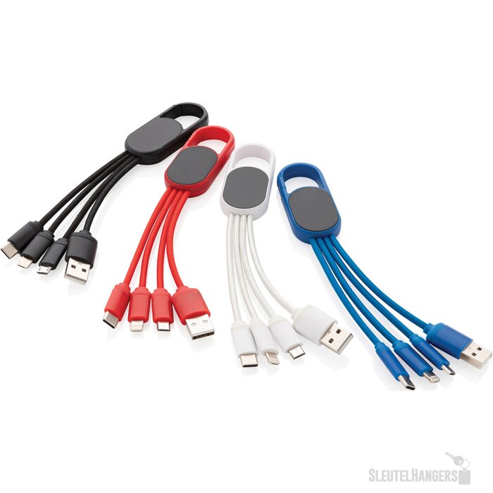 4-in-1 kabel met karabijnhaak zwart