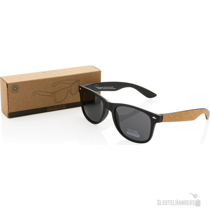 GRS zonnebril van gerecycled pc-plastic met kurk zwart