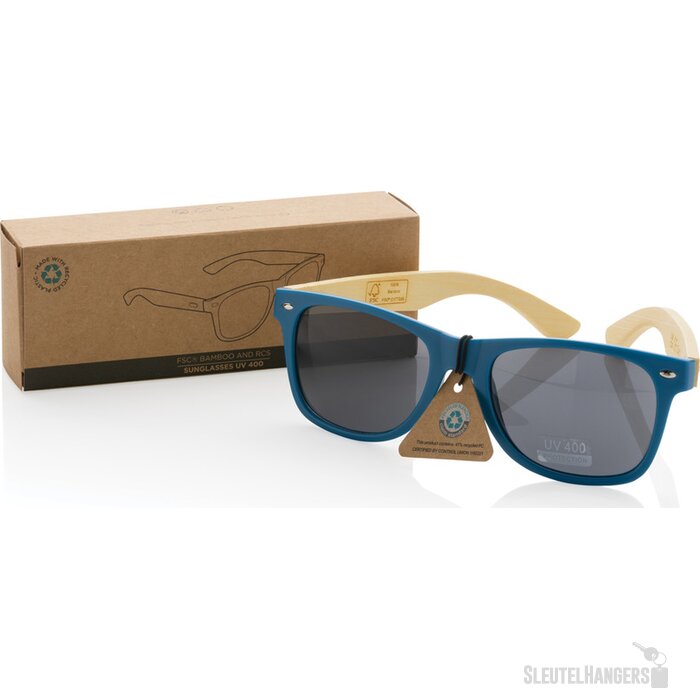 Bamboe en RCS zonnebril van gerecycled plastic blauw