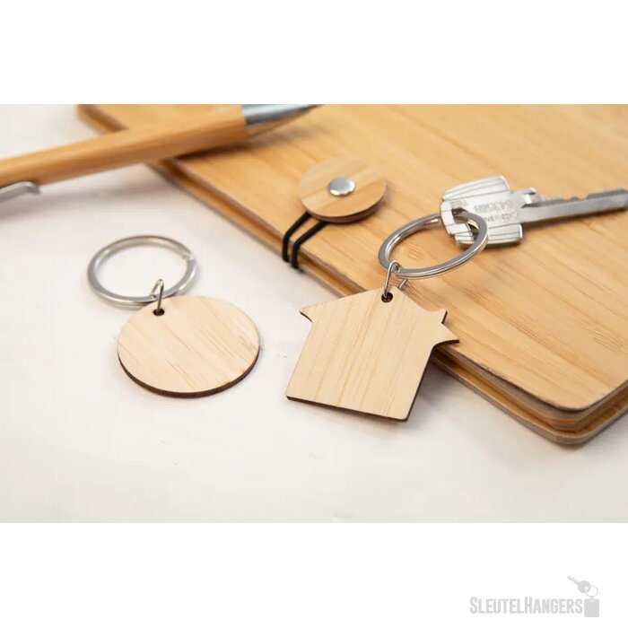 Bamboe Sleutelhanger Met Metalen Ring Naturel