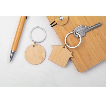 Bamboe Sleutelhanger Met Metalen Ring Naturel Bamboe Sleutelhanger Met Metalen Ring Naturel