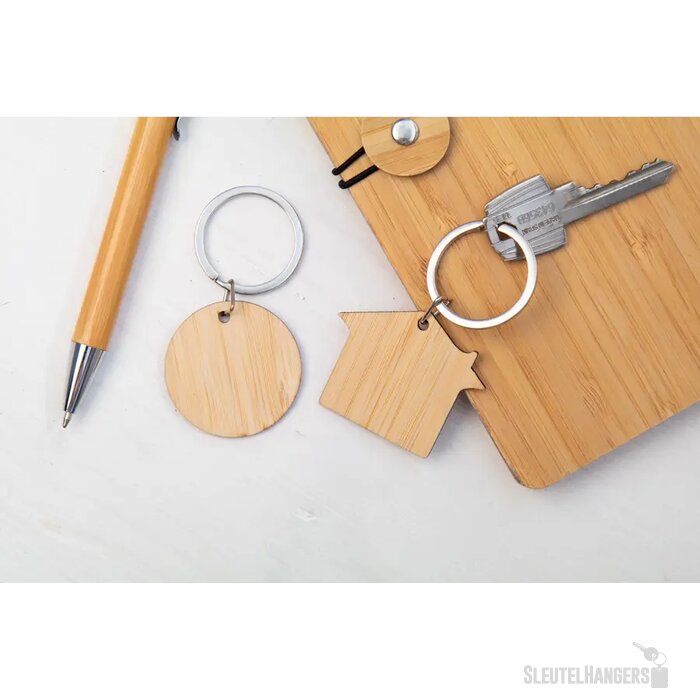 Bamboe sleutelhanger met metalen ring Naturel