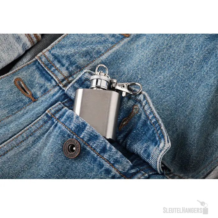 Sleutelhanger heupfles Hippy zilver
