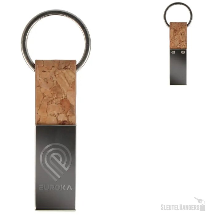 Sleutelhanger rechthoekig kurk & metaal
