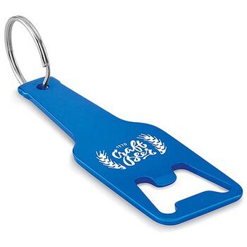 Flesvormige Flesopener Met Sleutelring Blauw Flesvormige Flesopener Met Sleutelring Blauw