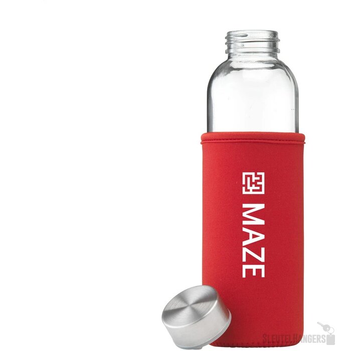 Glazen Waterfles Met Sleeve (500 Ml) Rood