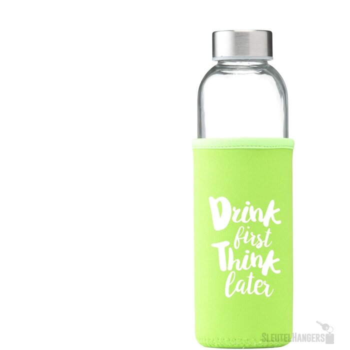 Glazen Waterfles Met Sleeve (500 Ml) Limoengroen