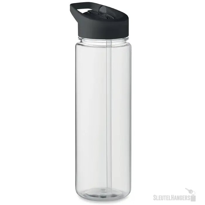 RPET waterfles met rietje (650 ml) Zwart 650 ml