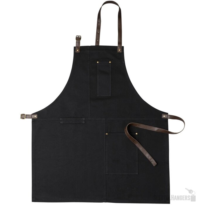 Katoenen schort met voorvak Zwart