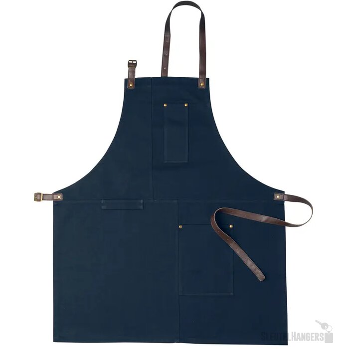 Katoenen schort met voorvak Blauw