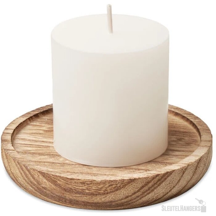 Kaars met ronde houten basis Bruin