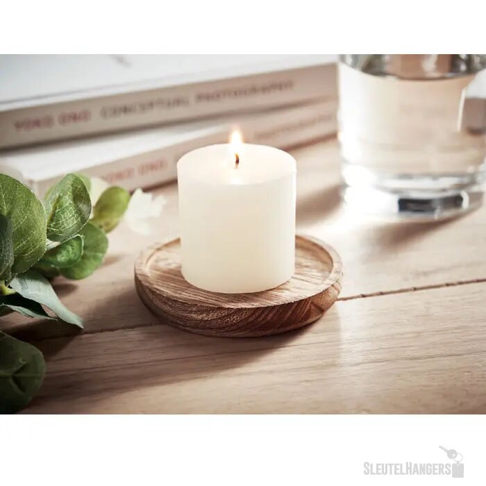 Kaars met ronde houten basis Bruin