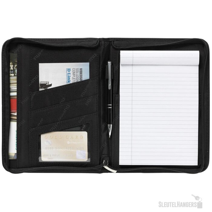 Leren schrijfmap met rits (A5) Zwart