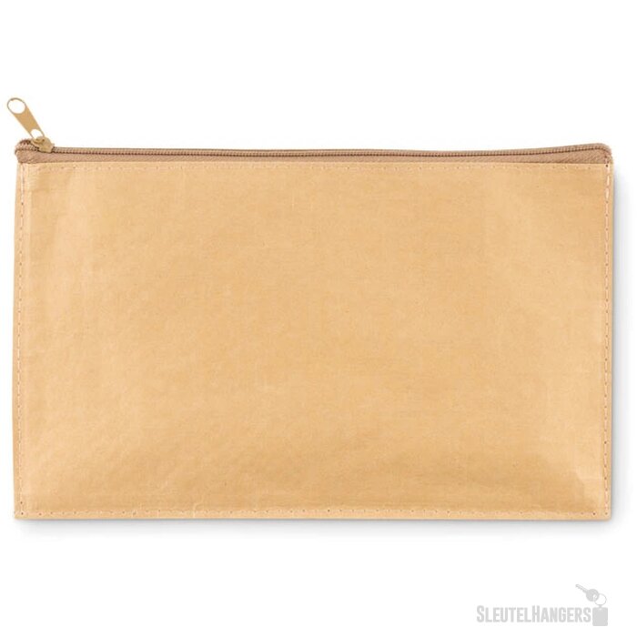 Platte etui van woven papier Beige