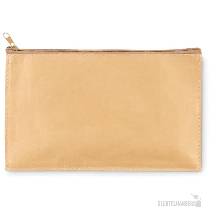 Platte etui van woven papier Beige